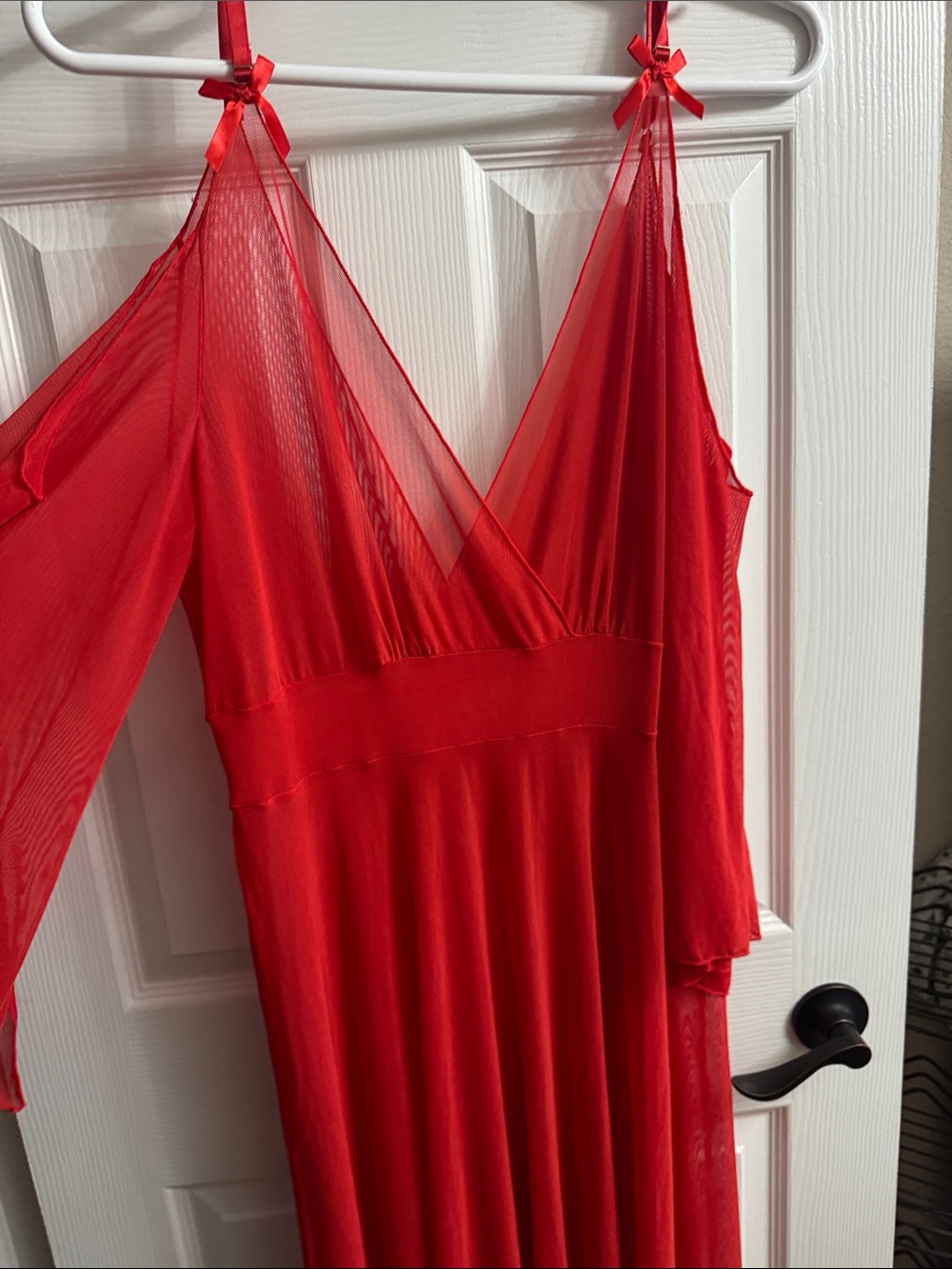 Red Sheer Mesh V-Neck Nightgown - Women's Intimate Sleepwear
